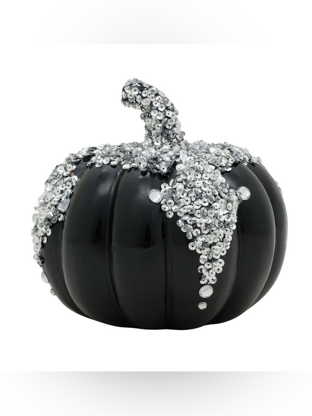 NWT New Halloween Black Pumpkin with Silver Sequins Decorative Home Accent